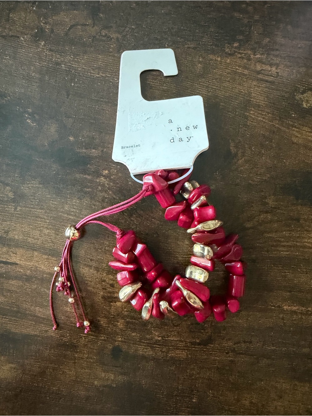 a new day Burgundy Beaded Multi-Strand Bracelet with Gold Accents. NEW